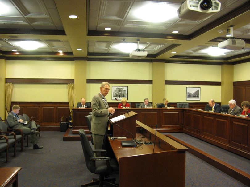 Sen. Bob Nonini, R-Coeur d'Alene, pitches a bill to the House Revenue & Taxation Committee on Wednesday. (Betsy Russell)