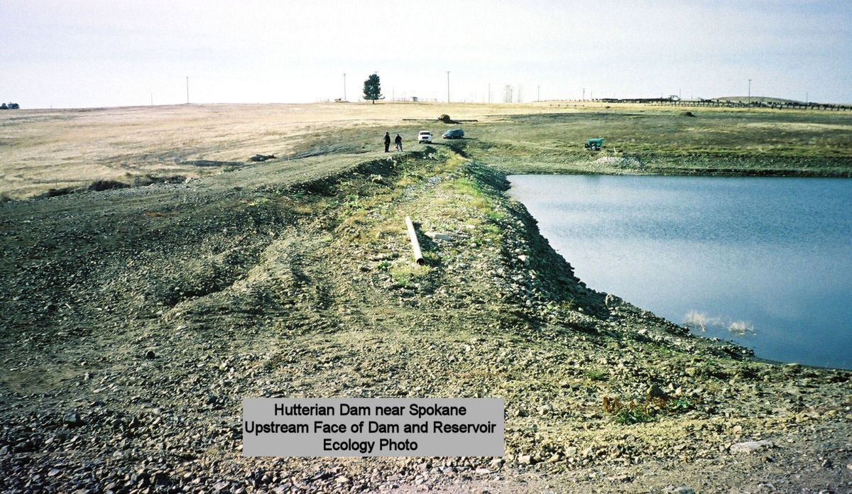 This Washington state Department of Ecology photo shows the upstream face of Hutterian Dam and its reservoir near Spokane.  (Department of Ecology)