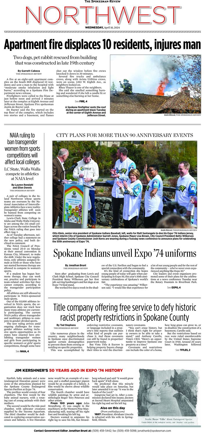 Northwest Front Page for April 10, 2024 | The Spokesman-Review