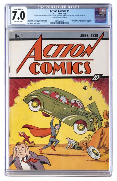 This image released by Profiles in History shows a June 1938 Action Comics #1 issue, one of many Superman items up for auction on Dec. 19 in Los Angeles. (Associated Press)