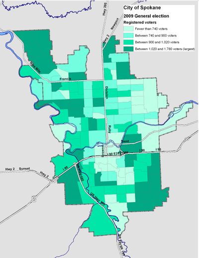 Voters in the city of Spokane, broken down by precinct, for the Nov. 3, 2009 election