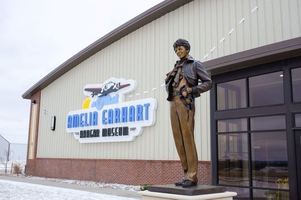 A statue of Amelia Earhart is pictured at the Amelia Earhart Hangar Museum in Atchison, Kansas, U.S. February 16, 2024. (Reuters )