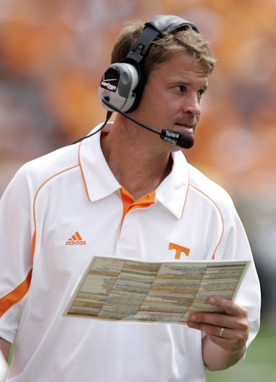 Lane Kiffin led Tennessee to a 7-6 record in one season as head coach. (FILE Associated Press)