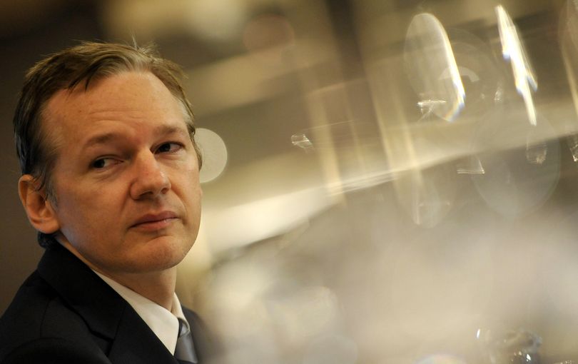 Julian Assange speaks to the press in London in October.  (Associated Press)