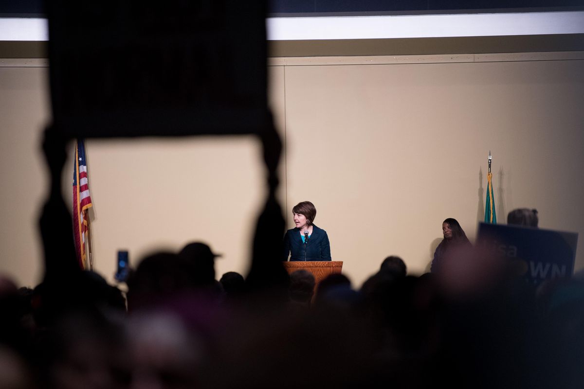 U.S. Rep. Cathy McMorris Rodgers, R-Spokane, speaks to a mixed reaction from the crowd attending the annual Unity March in celebration of Martin Luther King Jr. Day on Monday, Jan. 15, 2018, at the Spokane Convention Center. (Tyler Tjomsland / The Spokesman-Review)