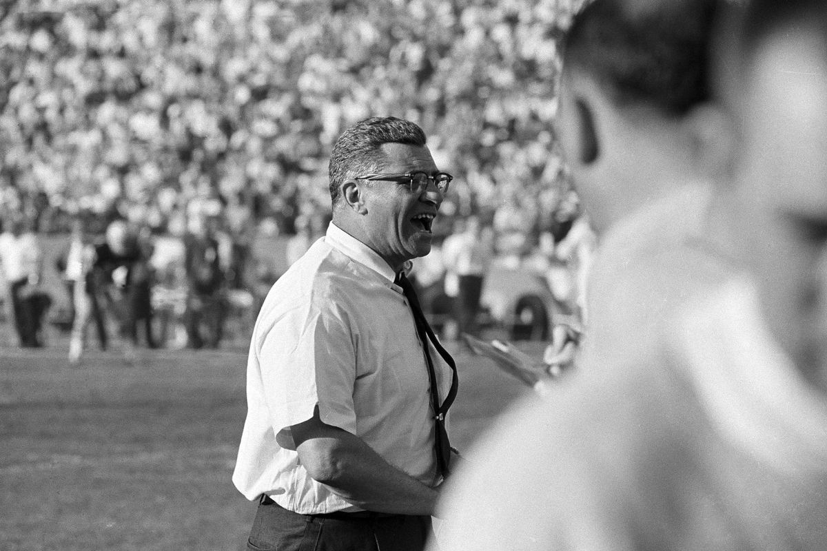 Green Bay Packers coach Vince Lombardi cheers from the sideline during Super Bowl I against the Kansas City Chiefs in Los Angeles, on Jan. 15, 1967. The Packers beat the Chiefs 35-10.  (STF)
