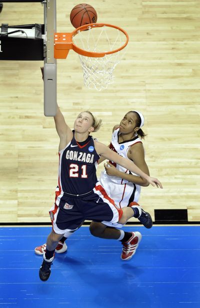 Courtney Vandersloot of Gonzaga gets a layup off a steal during first half action against Louisville in their NCAA Sweet Sixteen game at the Spokane Arena, Saturday, March  26, 2011. Gonzaga got the win to advance to the Elite Eight. (Christopher Anderson / The Spokesman-Review)