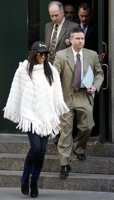
Supermodel Naomi Campbell leaves the Midtown North police precinct in New York on Thursday. 
 (Associated Press / The Spokesman-Review)