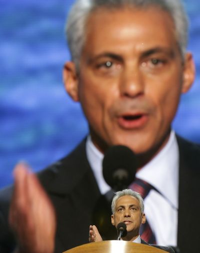 Chicago Mayor Rahm Emanuel addresses the Democratic National Convention in Charlotte, N.C., on Tuesday, Sept. 4, 2012. (Charles Dharapak / Associated Press)