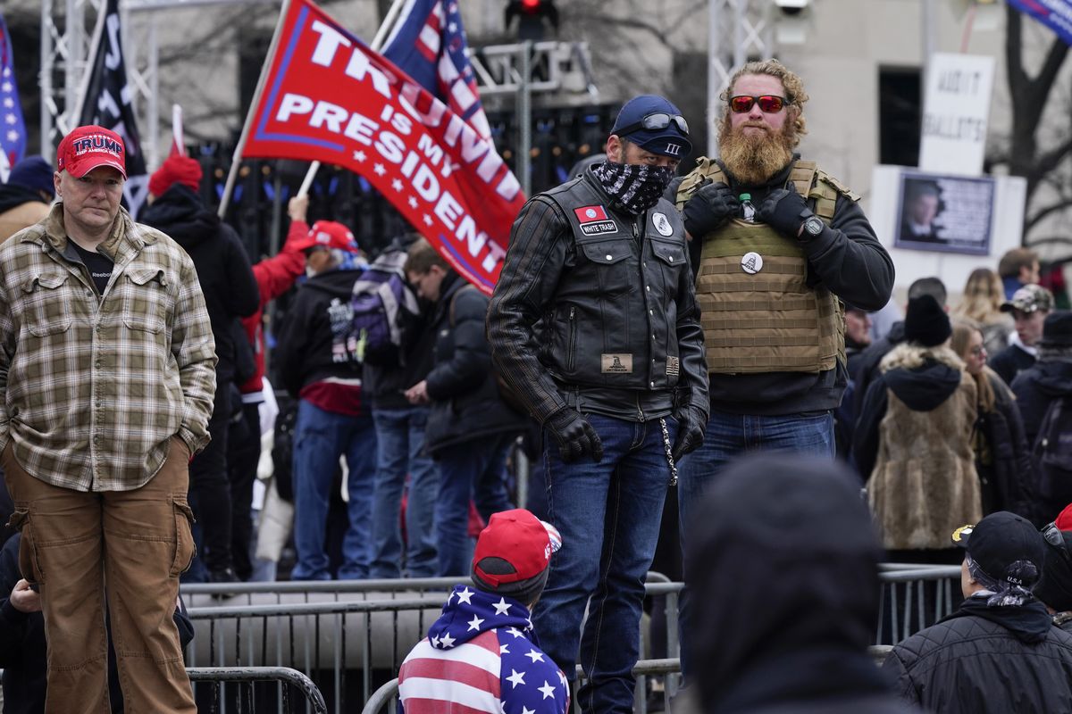 People attend a rally at Freedom Plaza Tuesday, Jan. 5, 2021, in Washington, in support of President Donald Trump.  (Jacquelyn Martin)