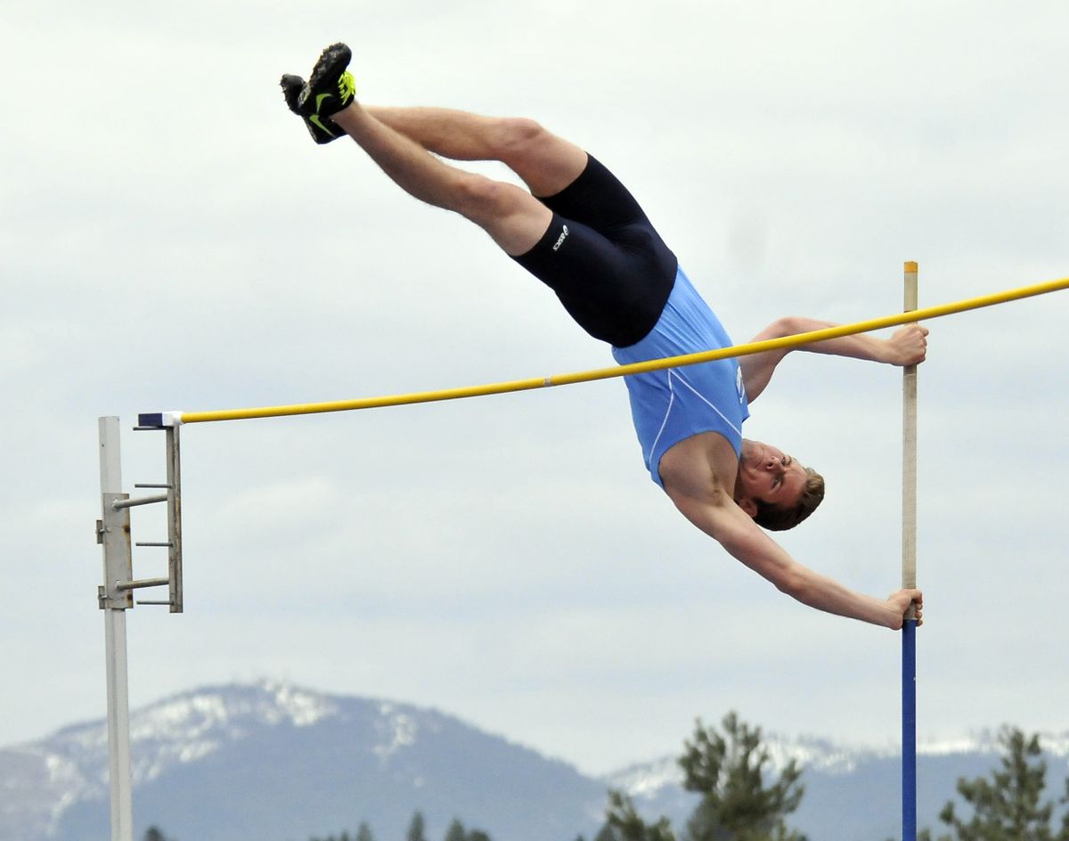 McKay Demars clears 12 feet, 6 inches in winning the boys pole vault for host Central Valley. The Bears defeated Lewis and Clark 82-63. (JESSE TINSLEY PHOTOS)