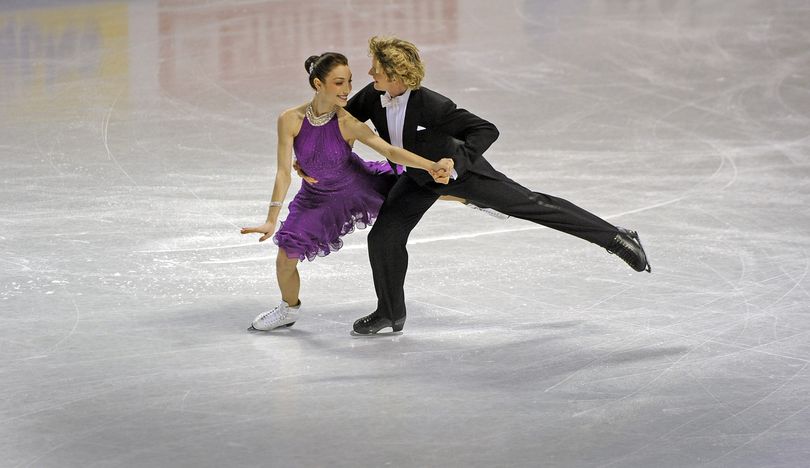 Meryl Davis and Charlie White glide through their  compulsory dance routine and finish in first place with a score of 45.52 on Thursday, Jan. 21, 2010, at the U.S. Figure Skating Championships at the Spokane Arena.  (Christopher Anderson / The Spokesman-Review)