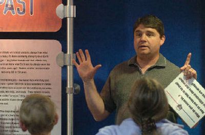 
Rusty Carter, a tour Guide for Biblically Correct Tours, talks to students during a tour at the National Center for Atmospheric Research in Boulder, Colo. 
 (Associated Press / The Spokesman-Review)