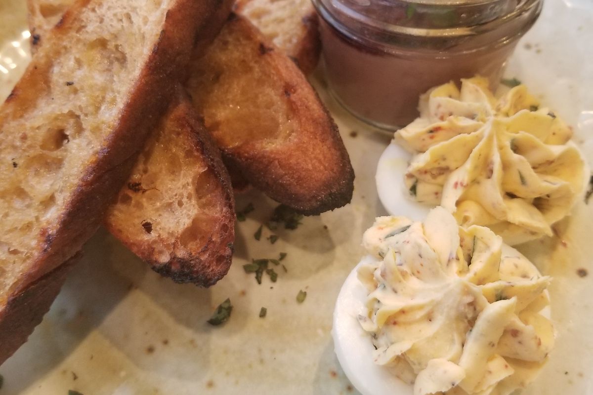 Emrys Fermentations hosted a pop-up dinner at Cochinito Taqueria in February. Mascarpone deviled eggs are pictured here.  (Kris Kilduff/For The Spokesman-Review)