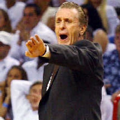 
Heat head coach Pat Riley yells at his team during the first quarter. 
 (Associated Press / The Spokesman-Review)