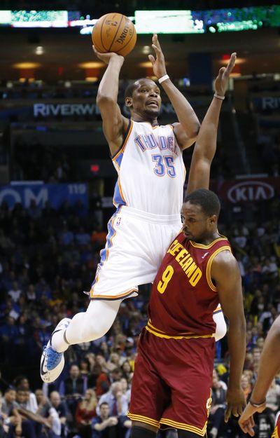 Kevin Durant (28 points, 10 rebounds, nine assists) and Thunder were outscored 42-28 in the fourth to lose. (Associated Press)