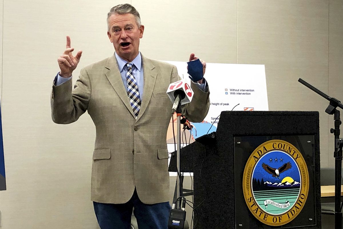 Idaho Gov. Brad Little speaks at a press conference on July 23 at Central District Health in Boise.  (Keith Ridler)