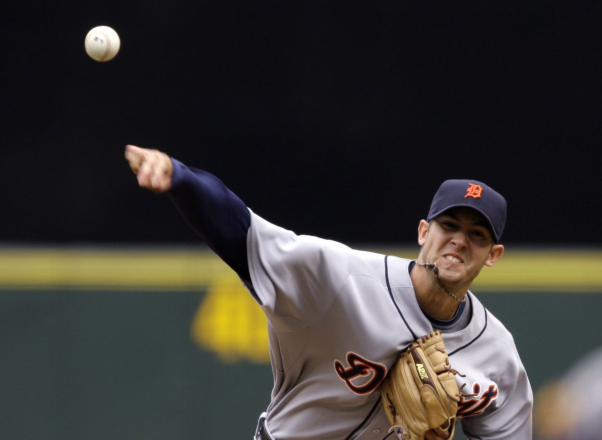 Tigers starter Rick Porcello allowed one run on five hits over seven innings. (Associated Press / The Spokesman-Review)