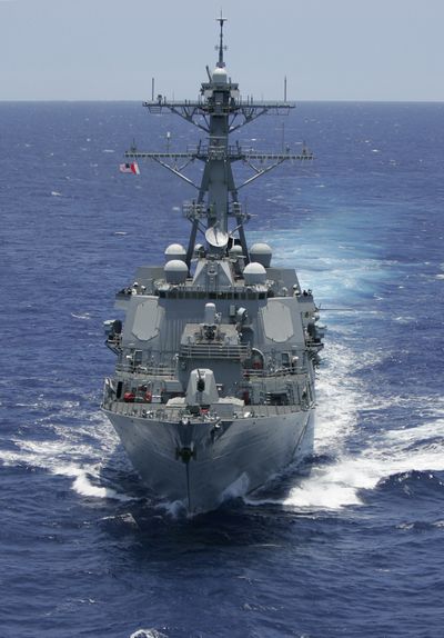 The USS Howard, pictured in May, is monitoring a hijacked arms-laden Ukrainian ship off Somalia to ensure pirates don’t remove cargo or crew. (Associated Press / The Spokesman-Review)