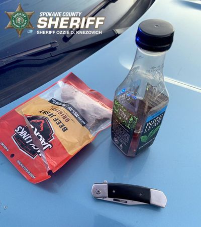 A man is accused of pulling this black pocketknife on a 7-Eleven clerk Monday night in Spokane Valley. Shawn M. Moller, 48, was arrested shortly after the incident.  (Courtesy of Spokane County Sheriff's Office)