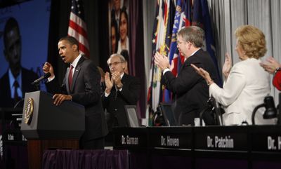 President Barack Obama  speaks at the annual meeting of the American Medical Association in Chicago on Monday.  (Associated Press / The Spokesman-Review)