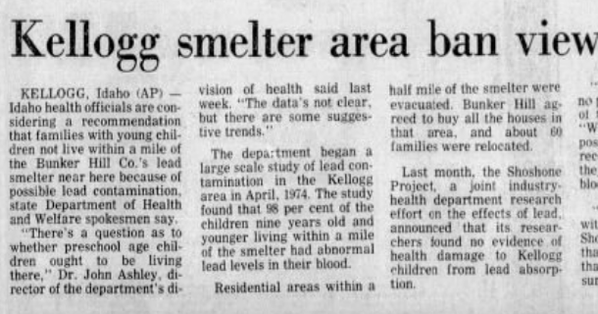 This day in history: Health concerns were growing over the Bunker Hill smelter, particularly for children living nearby