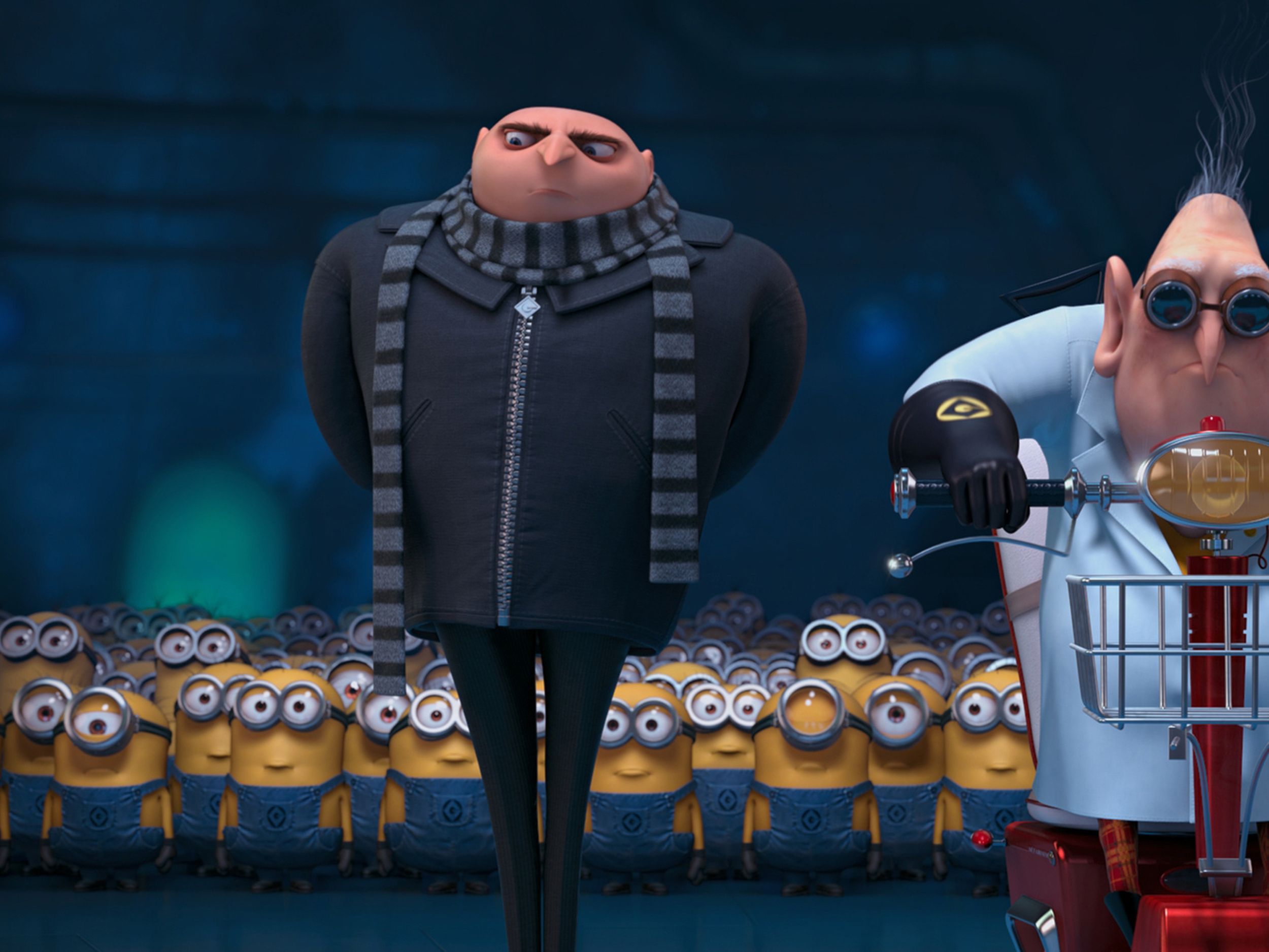 DESPICABLE ME, from left: Gru (voice: Steve Carell), Dr. Nefario