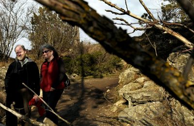 Peter Grubb and Betsy Bowen, co-owners of adventure outfitter ROW walk on Tubbs Hill Tuesday. They are proposing commercial guided walking trips on Tubbs Hill.  (Kathy Plonka / The Spokesman-Review)