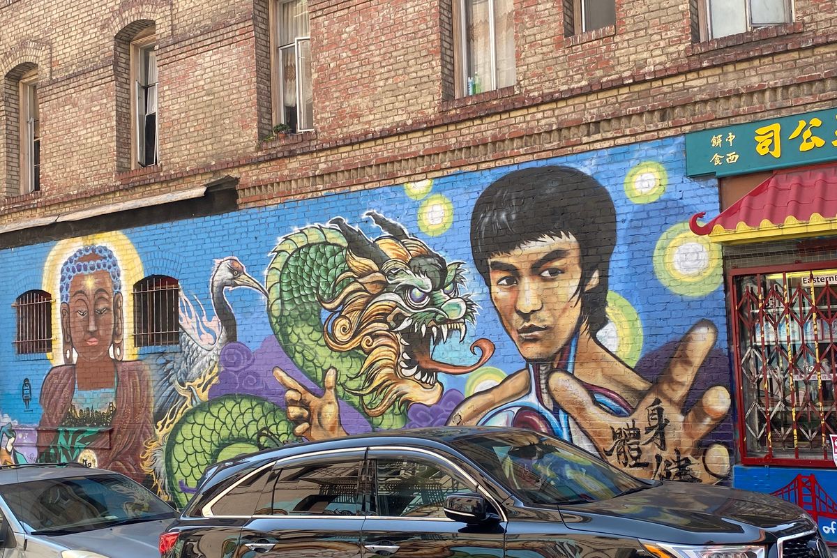 Chinatown in San Francisco is home to murals, including this one of Bruce Lee and a dragon.  (Ed Condran/The Spokesman-Review)