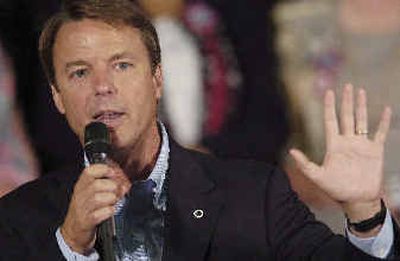 
Democratic vice presidential nominee Sen. John Edwards, of North Carolina, addresses a crowd gathered to hear him speak Saturday at the Nitro Community Center's Kathy Mattea Auditorium in Nitro, W.Va. 
 (Associated Press / The Spokesman-Review)