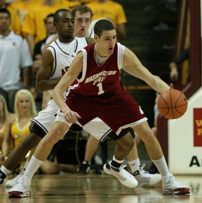 ORG XMIT: AZAL107 Washington State's Klay Thompson (1) moves the ball against Arizona State's Jamelle McMillan during the second half of an NCAA college basketball game in Tempe, Ariz., Thursday Jan. 29, 2009. Washington State won 65-55. (AP Photo/Aaron J. Latham) (Aaron Latham / The Spokesman-Review)