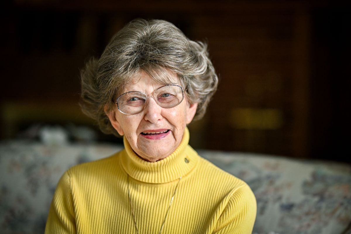 June Pierce lives independently in a home two blocks away from where she grew up on her dad’s chicken ranch. She turns 100 on June 8, but is having a big birthday bash on June 6, “unless I pull a Betty White,” she said.  (COLIN MULVANY/THE SPOKESMAN-REVIEW)