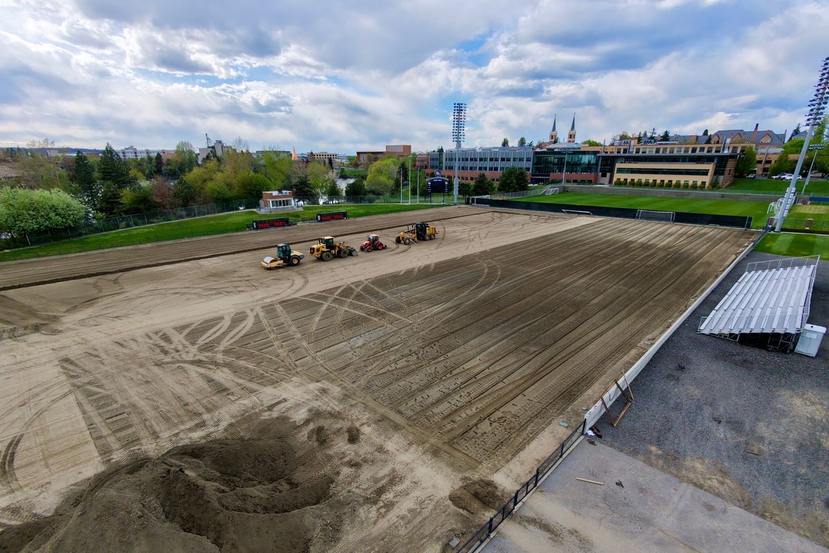 Aerial of Luger Field at Gonzaga which is being completely resodded to prepare it to be a practice field for FIFA World Cup stars during the worldwide competition based in Seattle.  (Jesse Tinsley/The Spokesman-Review)