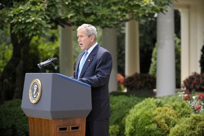 President Bush makes a statement on offshore drilling for oil  Monday at the White House. (Associated Press / The Spokesman-Review)