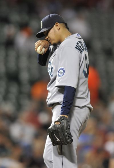 Seattle ace Felix Hernandez allowed four runs in five innings. (Associated Press)
