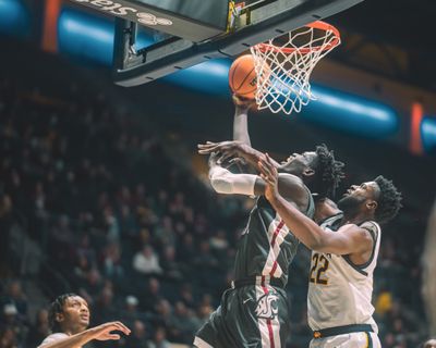 Washington State post Mouhamed Gueye finished with 20 points and 10 rebounds during Saturday’s Pac-12 game at California.  (Sam Prusynski/WSU Athletics)