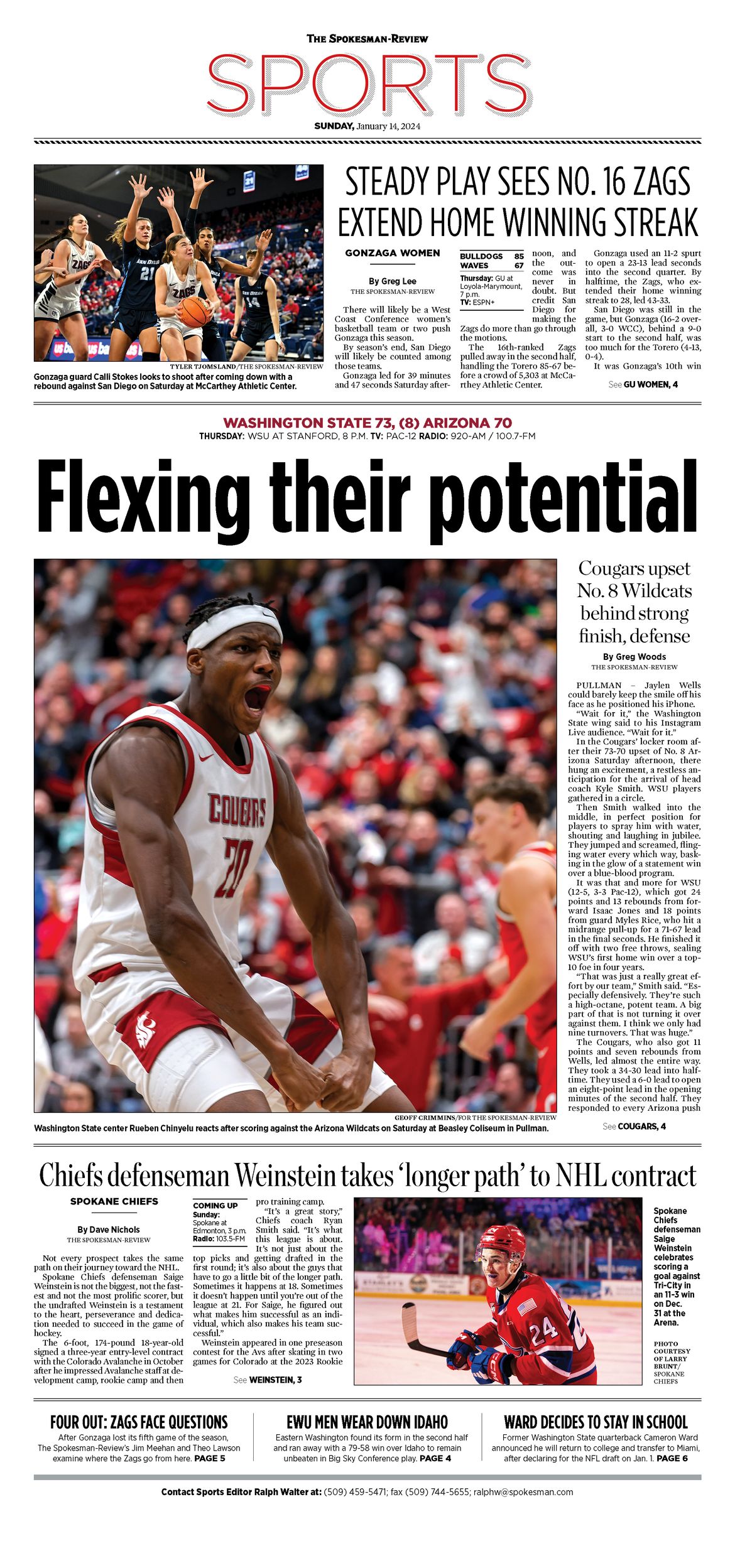 Sports Front Page For Jan 14 2024 The Spokesman Review   2024 01 14 SSR B 001 