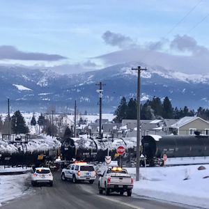 A train hit a vehicle Tuesday, Feb. 7, 2017 in Post Falls on Spokane Street near Stagecoach Drive, the Post Falls Police reported. (Kathy Plonka / The Spokesman-Review)