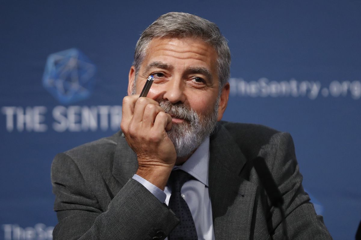 In this Sept. 19, 2019 photo, U.S. actor and activist George Clooney speaks at a press conference in London. George Clooney on Sunday, Oct. 10, 2021. ruled out having a second career in politics, saying he would rather have a “nice life” and says he is looking to reduce his workload. Nevertheless, the 60-year-old actor and director waded into politics during an interview with the BBC’s Andrew Marr. Clooney, a long-time supporter of U.S. President Joe Biden, described America as a country that is still recovering from the damage caused by Donald Trump.  (Alastair Grant)