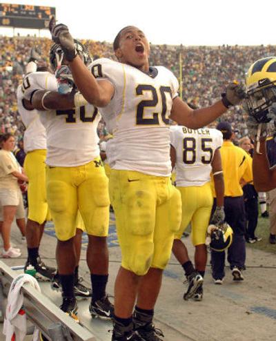
Michigan running back Mike Hart starts to celebrate during the final seconds of their victory over Notre Dame.
 (Associated Press / The Spokesman-Review)