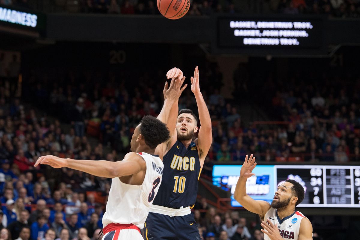 UNC-Greensboro Spartans guard Francis Alonso (10) during the second half of the first round of the 2018 NCAA Basketball Tournament on Thursday, March 15, 2018, at the Taco Bell Arena in Boise, Idaho. Gonzaga won the game 68-64. (Tyler Tjomsland / The Spokesman-Review)