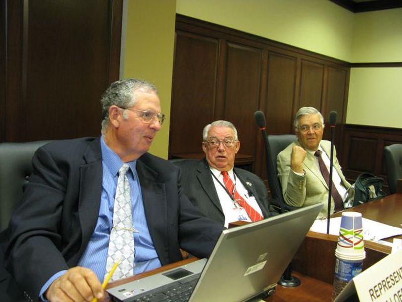 Reps. Tom Loertscher, Bert Stevenson and Bill Killen sit on the House Ethics Committee on Tuesday. (Betsy Russell)