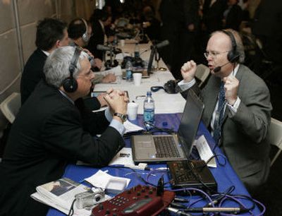 
White House Deputy Chief of Staff Karl Rove speaks with radio talk show host Marc Bernier, of Orlando, Fla. 
 (Associated Press / The Spokesman-Review)
