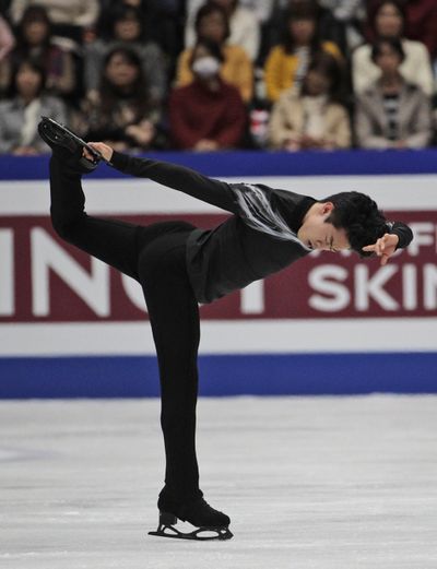 Nathan Chen from the U.S. performs his men's free skating routine during the ISU World Figure Skating Championships at Saitama Super Arena in Saitama, north of Tokyo, Saturday, March 23, 2019. (Andy Wong / Associated Press)