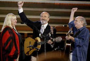 
Folk trio and activists Peter, Paul & Mary perform before the delegates during the Democratic National Convention in Boston in July. From left are Mary Travers, Paul Stookey and Peter Yarrow.Folk trio and activists Peter, Paul & Mary perform before the delegates during the Democratic National Convention in Boston in July. From left are Mary Travers, Paul Stookey and Peter Yarrow.
 (File/Associated PressFile/Associated Press / The Spokesman-Review)