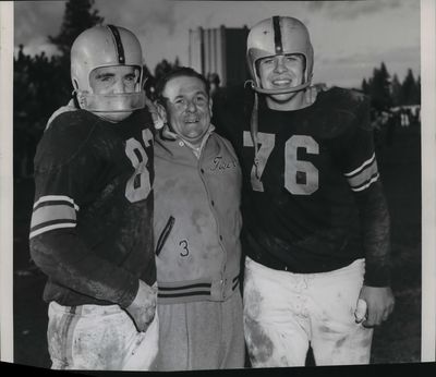 Lewis and Clark coach Bob Bartlett with players in 1955. (The Spokesman-Review Archives)