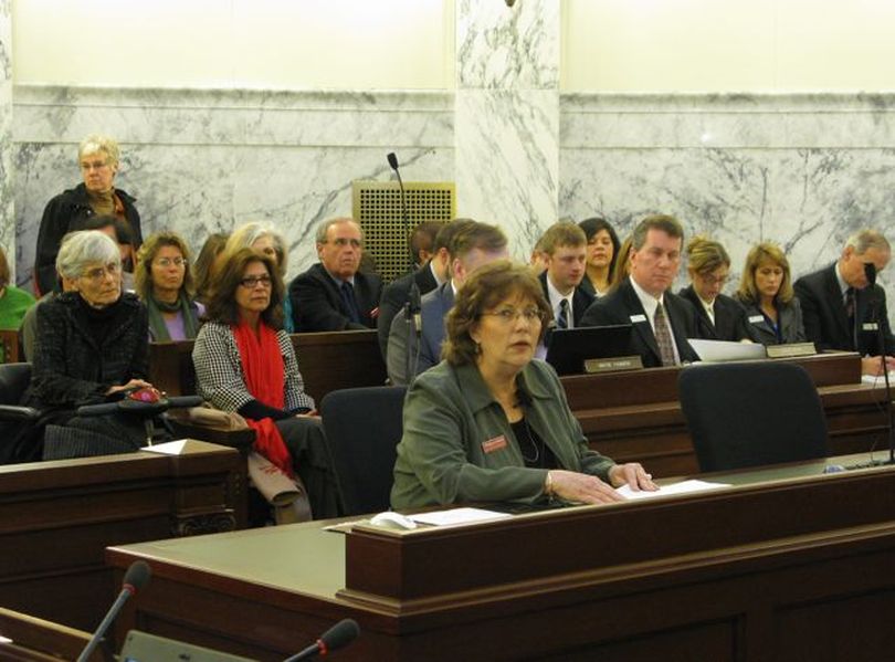 Pam Parks, director of the Idaho Human Rights Commission, addresses legislative budget writers as the commission faces a proposal to phase out its state funding. Parks said the commission is looking for ways to reorganize and possibly move under the state Department of Labor. (Betsy Russell)