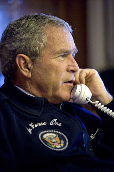 
President Bush talks to world leaders about the Middle East from Air Force One on Friday. 
 (Associated Press / The Spokesman-Review)