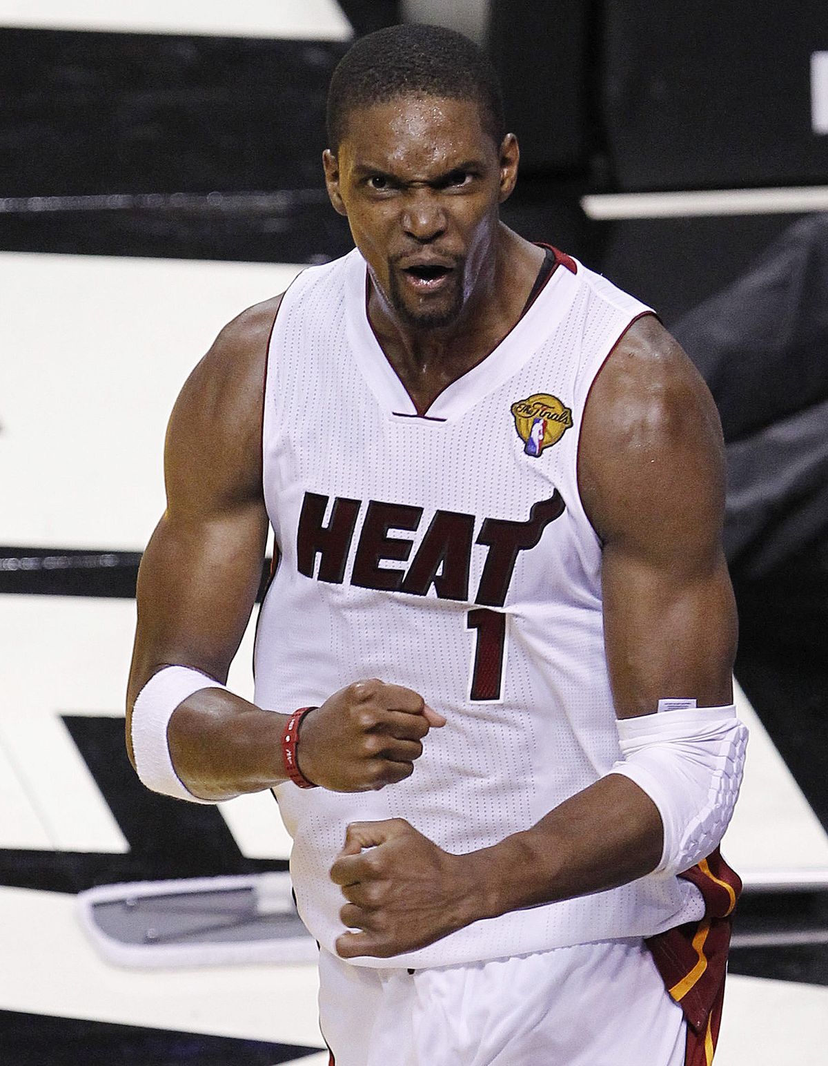 A Game 4 victory Tuesday night has Miami Heat power forward Chris Bosh all pumped up. (Associated Press)