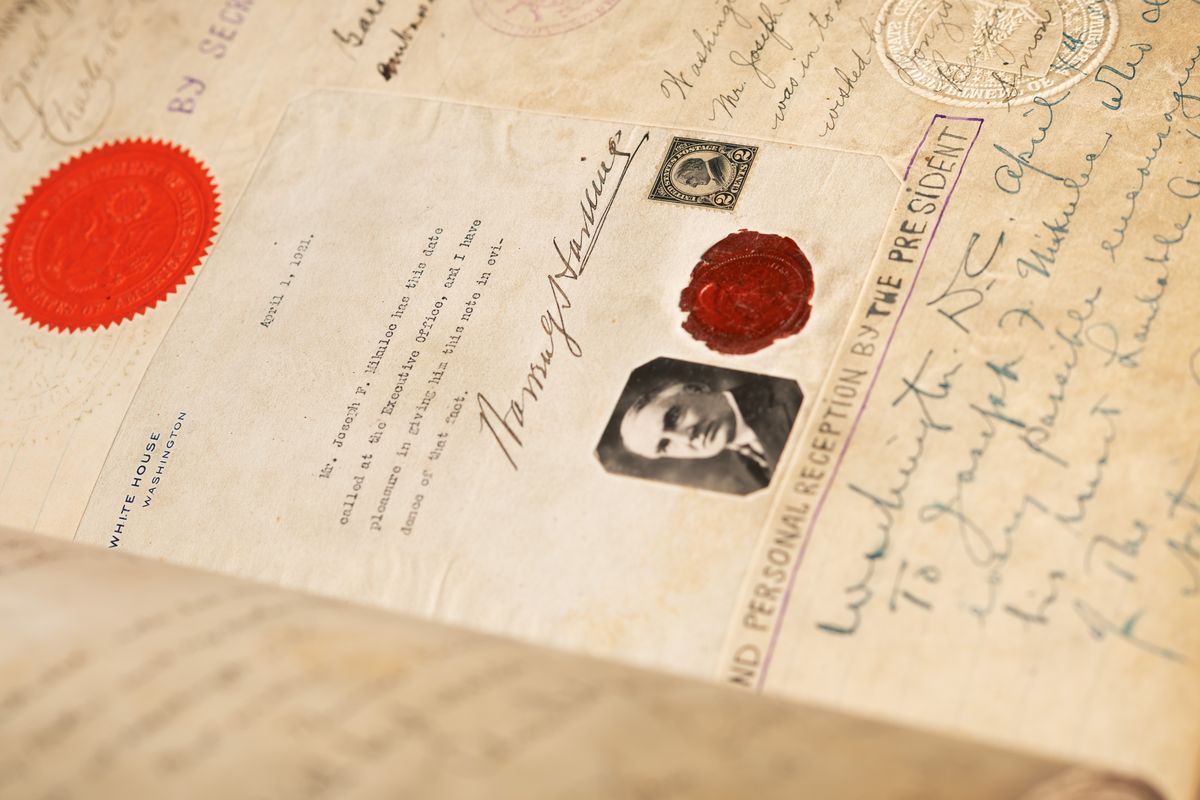 The large autograph book assembled by Joseph Mikulec of Oroslavje, Croatia. (Kaitlyn Dolan/The Washington Post)